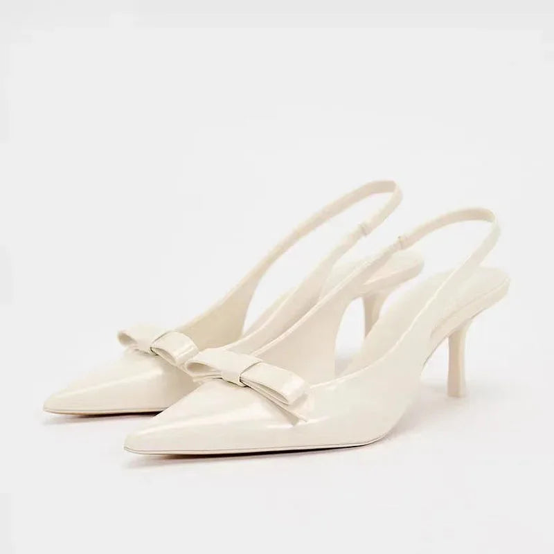 Black Bow Gothic Slingbacks Pointed High Heel