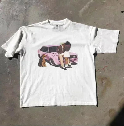 Vintage Graffiti Print Cotton T-shirt