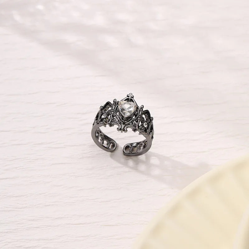 Kpop Y2K Crystal Heart Adjustable Gothic Ring