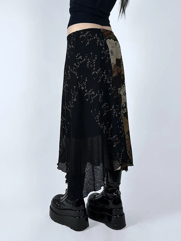 Floral Mesh Holiday Casual Skirt