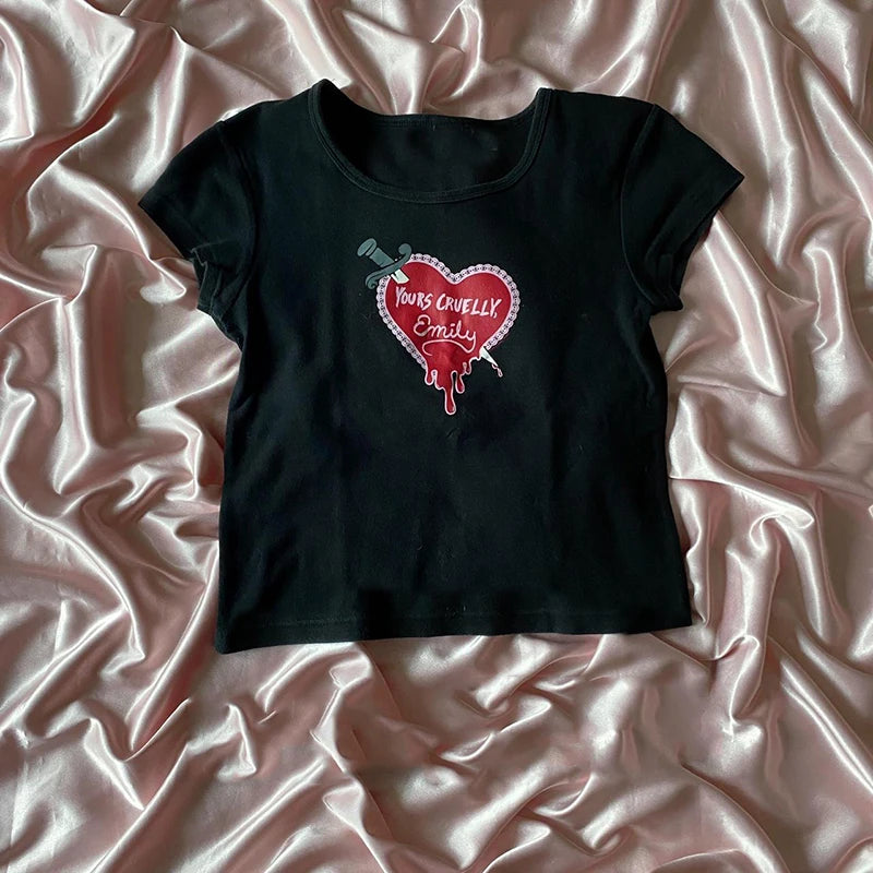 Gothic Letter Print Short Sleeve T-shirt