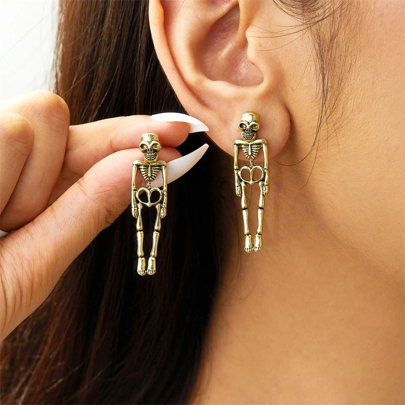 Vintage Skeleton Antique Gold Drop Earring