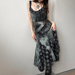 Harajuku Print Sleeveless Midi Dress