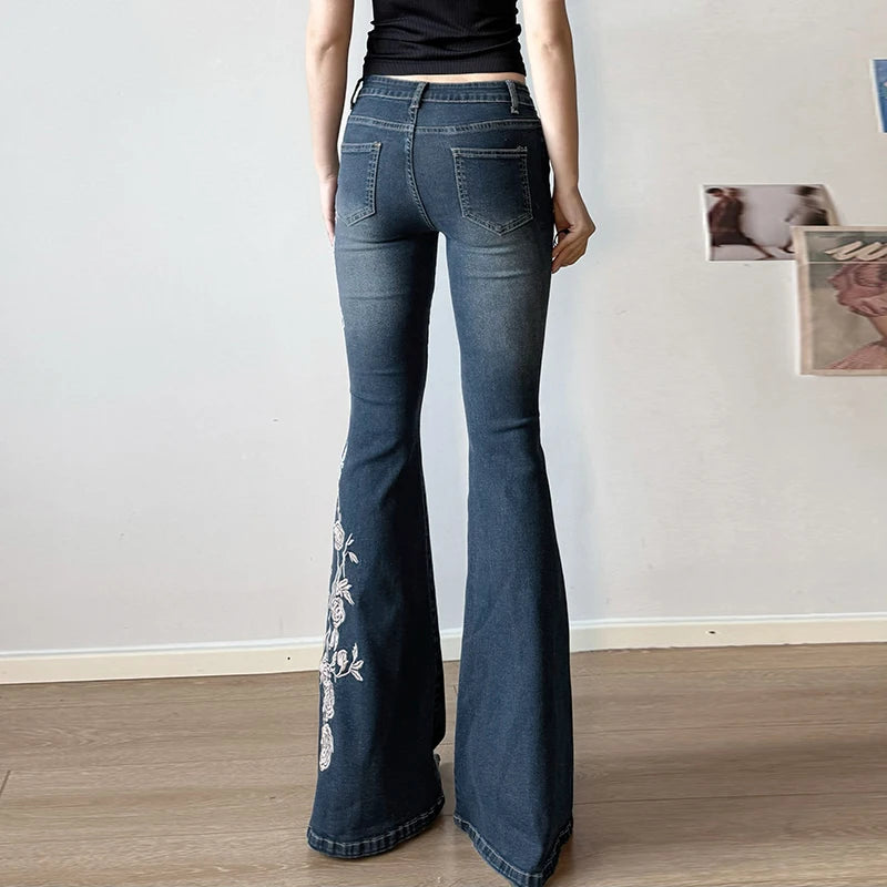 Rose Embroidered Gothic Flare Pant