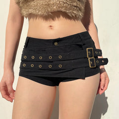 Metal Buckle Low Waist Short