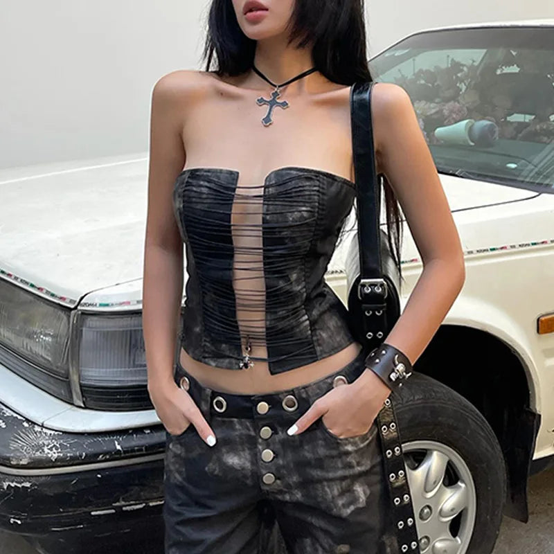 Wrapped Chest Off Shoulder Black Crop Top