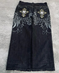 Skull Cross Print Wide Pants