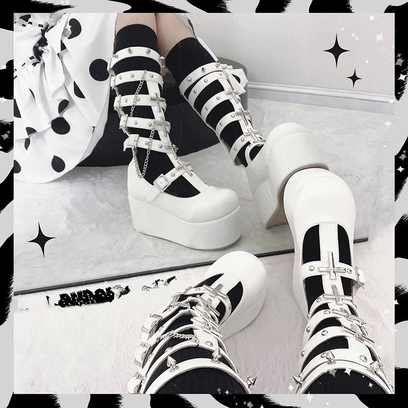 Gothic Punk Metal Chain Platform Chunky Boot