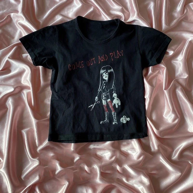 Gothic Letter Print Short Sleeve T-shirt