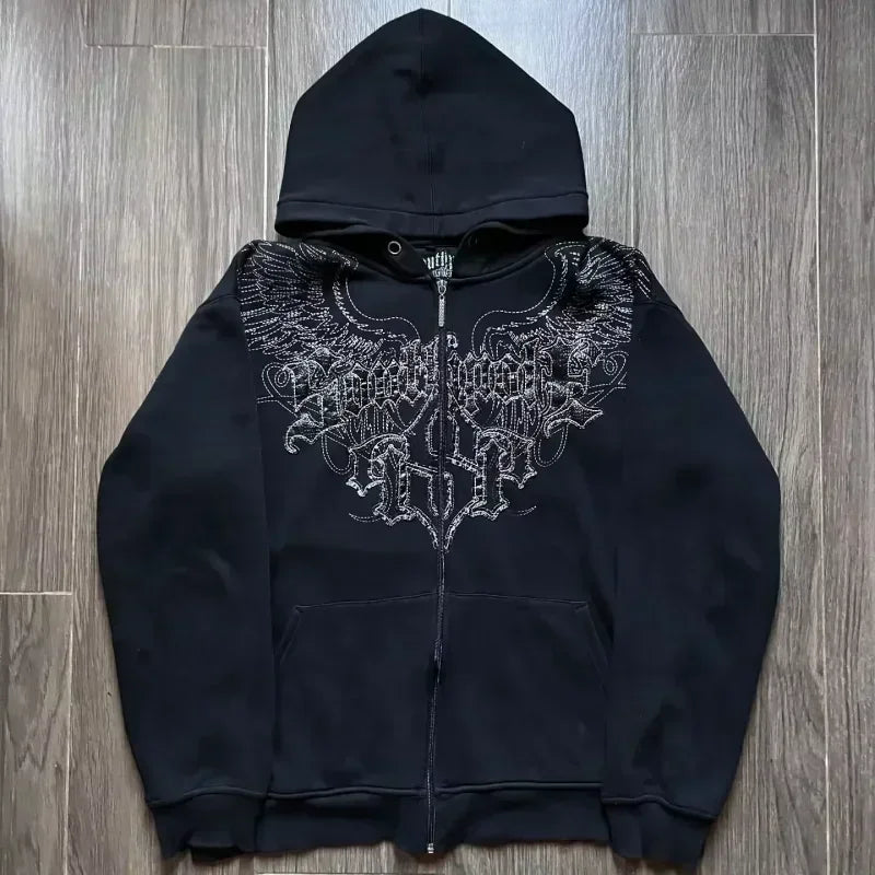 Gothic Skull Print Oversized Hoodie