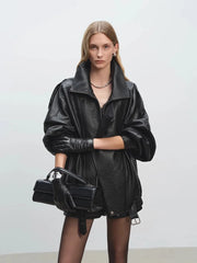 Soft PU Leather Belted Jacket