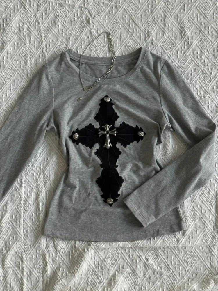 Vintage Gothic Long Sleeve Cotton T-shirt