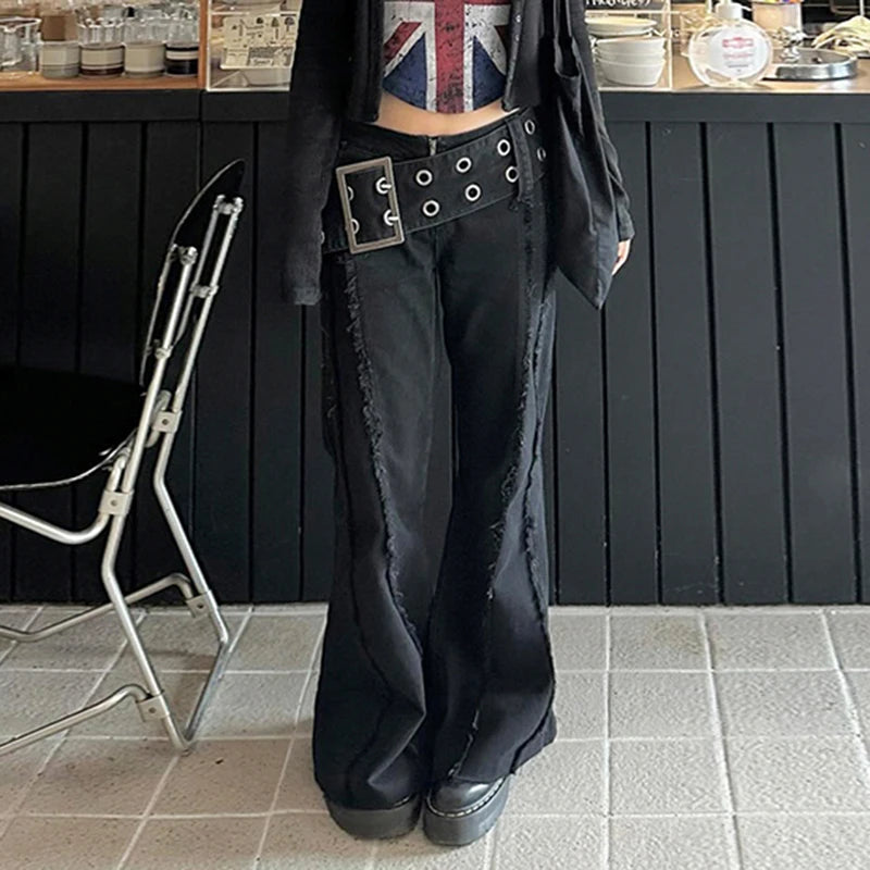 Punk Gothic Wide Belt Denim Pant