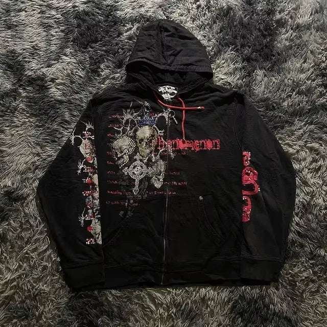 Gothic Retro Pattern Zipper Hoodie