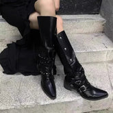 Black Punk Knee High Gothic Motorcycle Boot