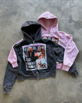 Gothic Punk Print Zip Hoodie