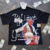 Hip Hop Money Graphic Cotton Oversized T-shirt