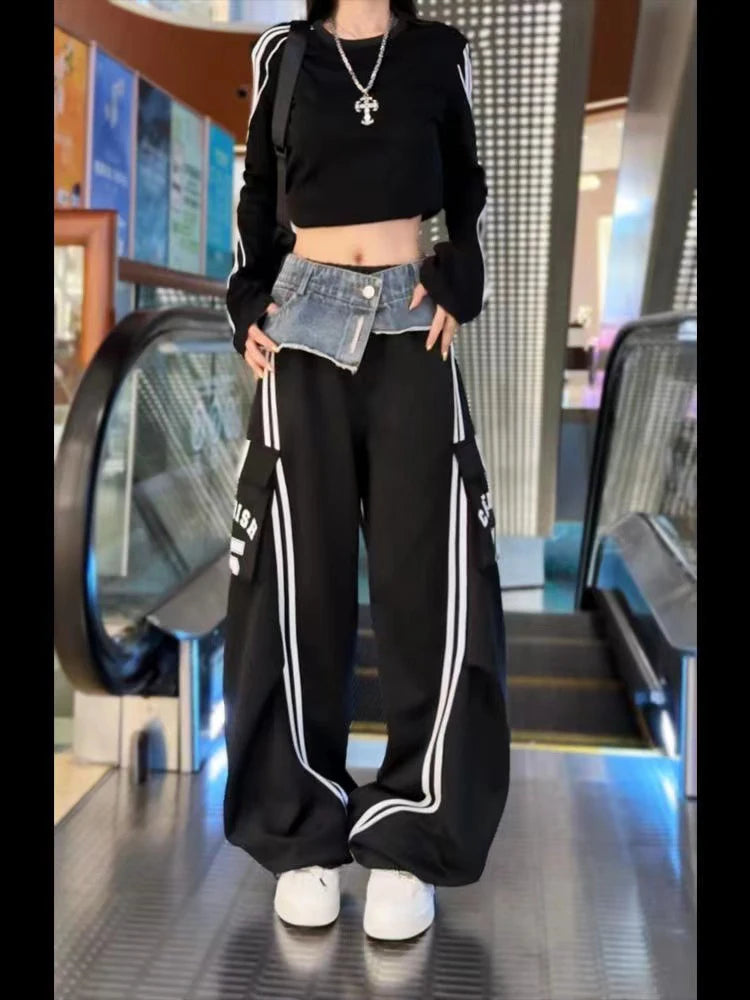 Black Gothic Skirt Parachute Denim Pant
