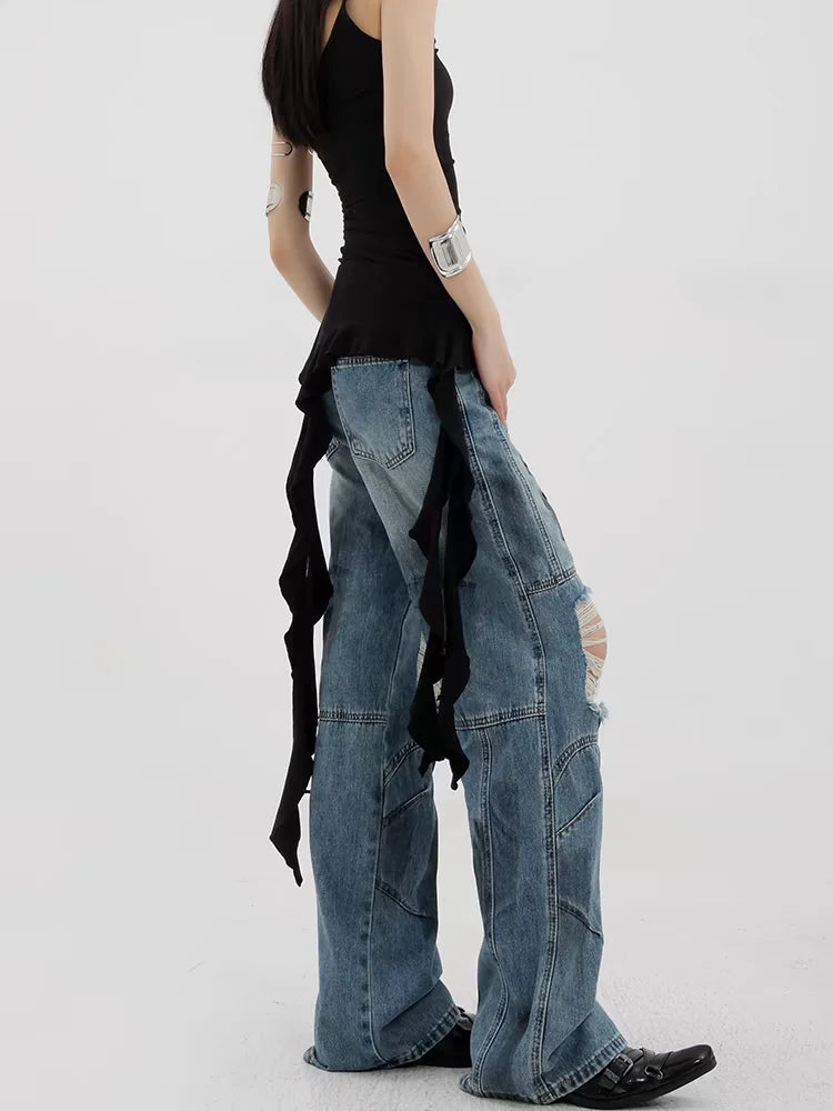 Ripped Blue Gothic Baggy Harajuku Pant