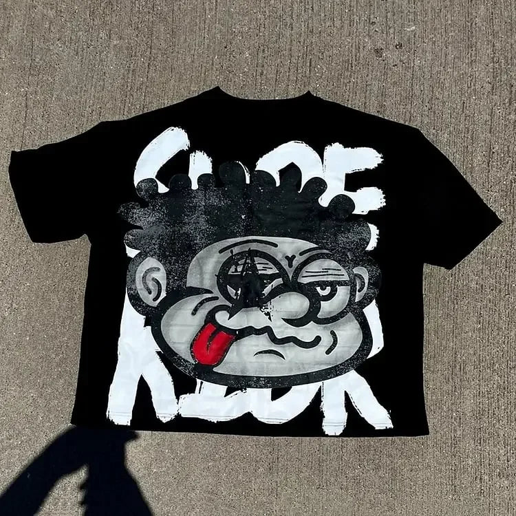 Face Pattern Print Oversized Cotton T-shirt