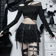 Ruffles Mesh Splice A-line Skirt