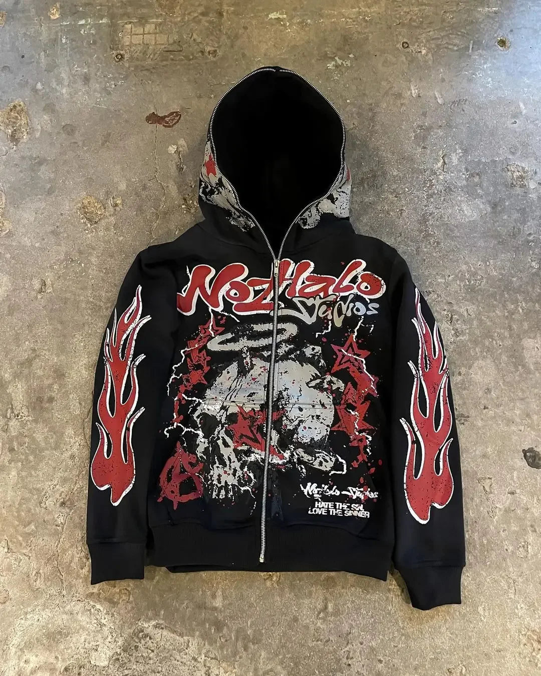 Gothic Flame Sleeve Zip Hoodie