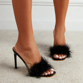 Rabbit Fur Peep Toe Gothic High Heel