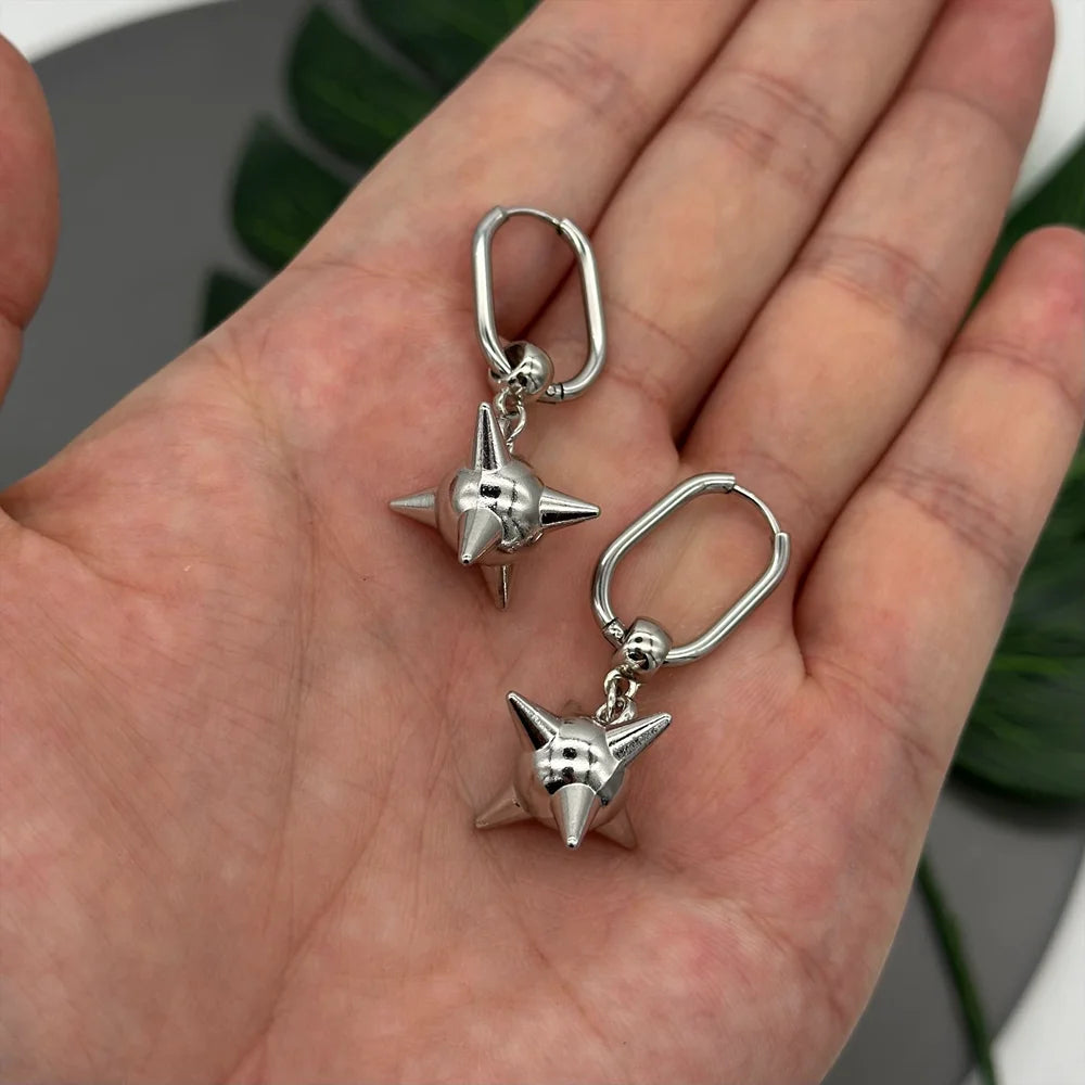 Gothic Spiked Ball Rivet Hoop Drop Earring