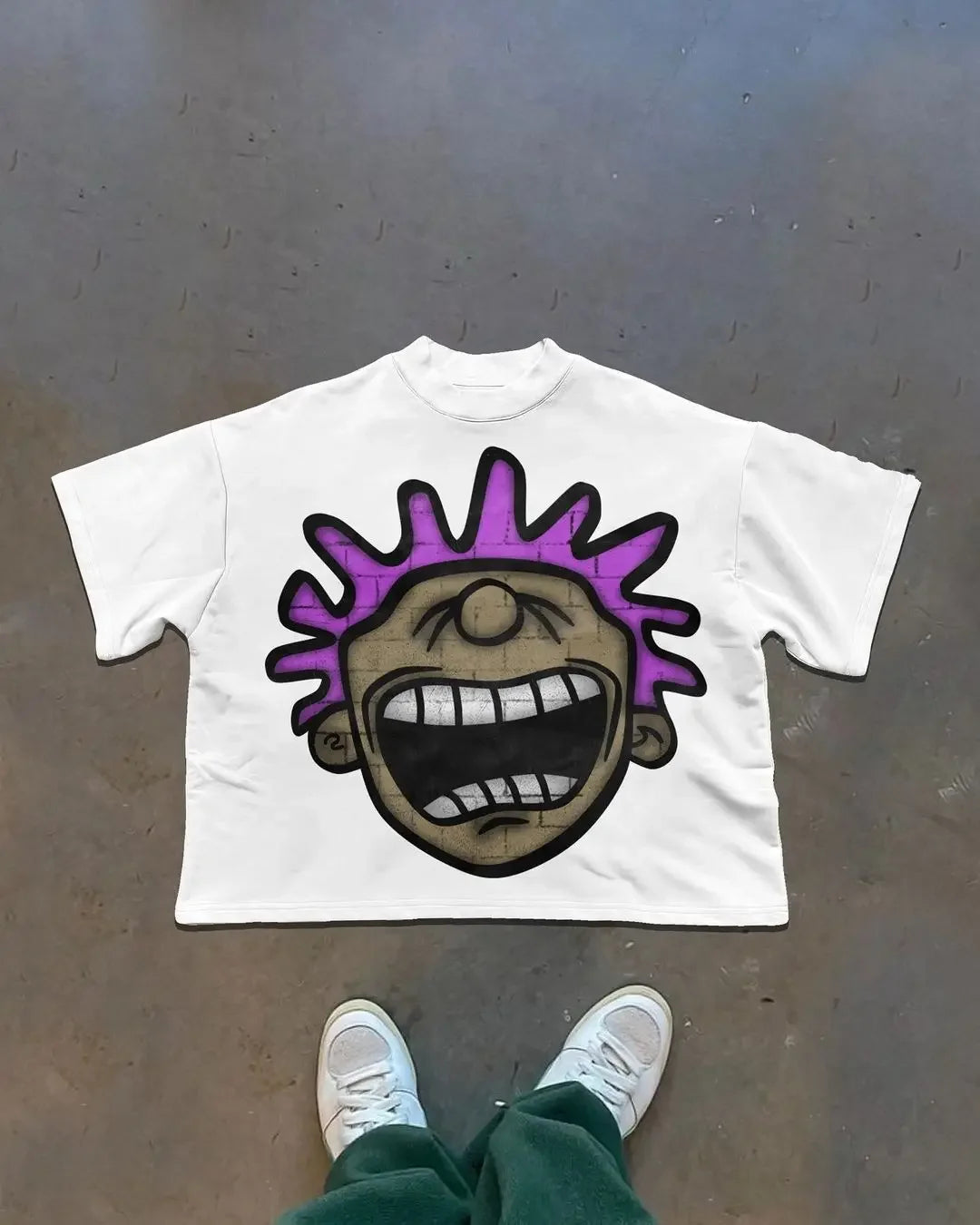 Comic Print Round Neck Cotton T-shirt