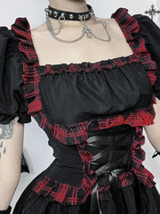 Red Plaid High Waist Bandage Corset Gothic Mini Dress