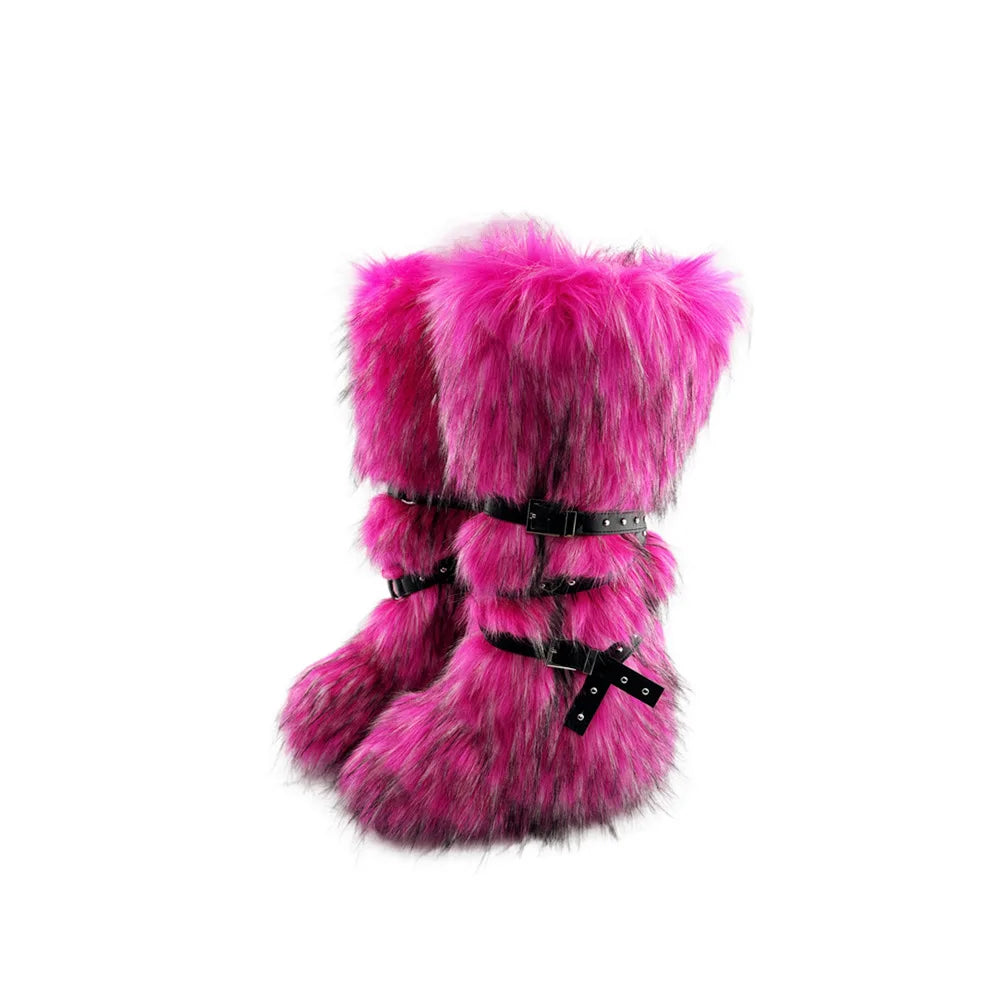 Faux Fur Wedge Platform Brown Gothic Winter Knee Boot