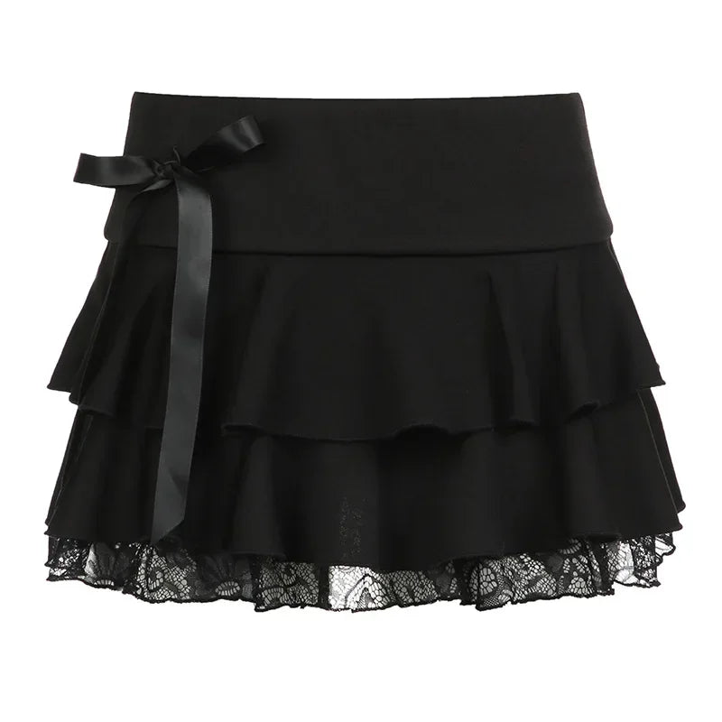 Low Waist Bow Stitching Mini Skirt