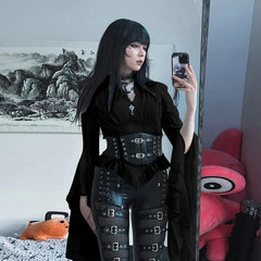 Gothic Batwing Sleeve V-Neck Blouse