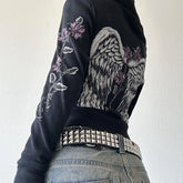 Gothic Flower Wings Slim Fit Hoodie