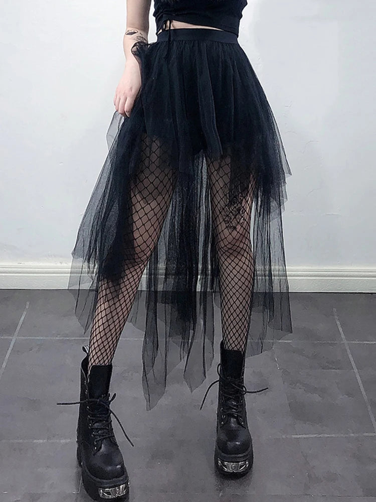 Mesh Irregular High Waist Skirt