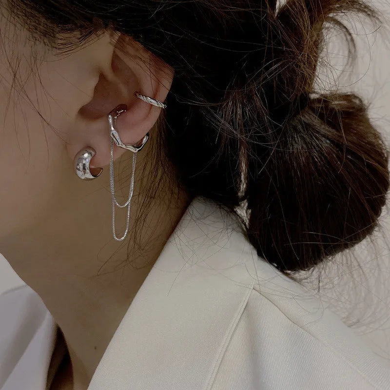 Geometric Tassel Chain Metal Clip Earring