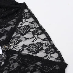 Lace Trim Flare Sleeve Mesh Top