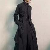 Adjustable Waist Belt Shirt Style Long Coat
