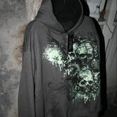 Gothic Skull Print Zip Hoodie
