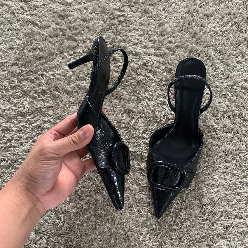 Black Leather Pointed Toe Gothic High Heel