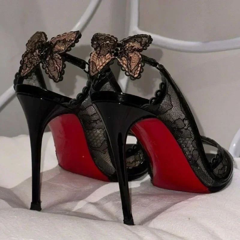 Cutout Lace Bow Gothic Slingback Sandals High Heel