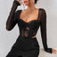V Neck Long Sleeve Mesh Crop Top