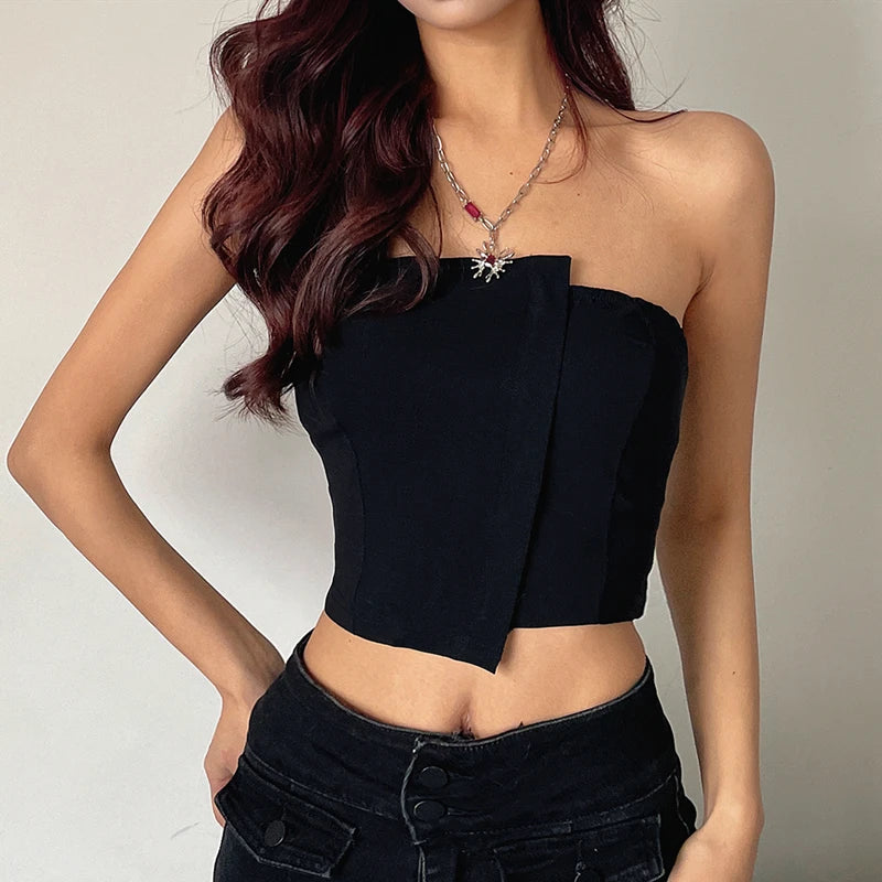 Irregular Strapless Zipper Tube Summer Crop Top