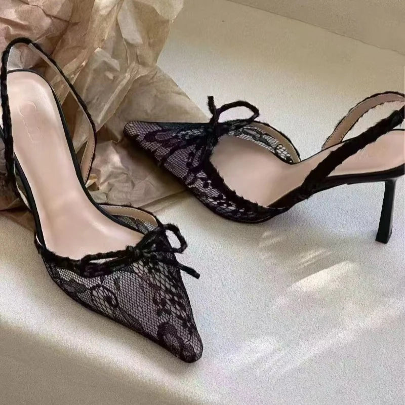 Leopard Print Gothic Lace Bow High Heels High Heel