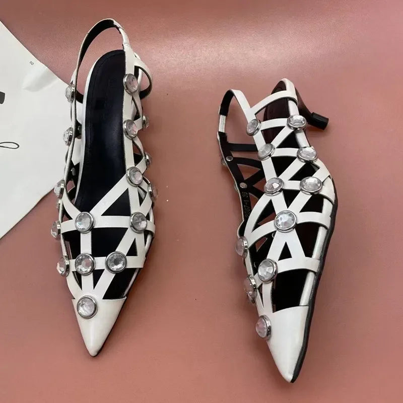 Rhinestone Gothic Low Heel Sandal