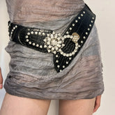 Rhinestone Gothic Flower Punk Metal Belt
