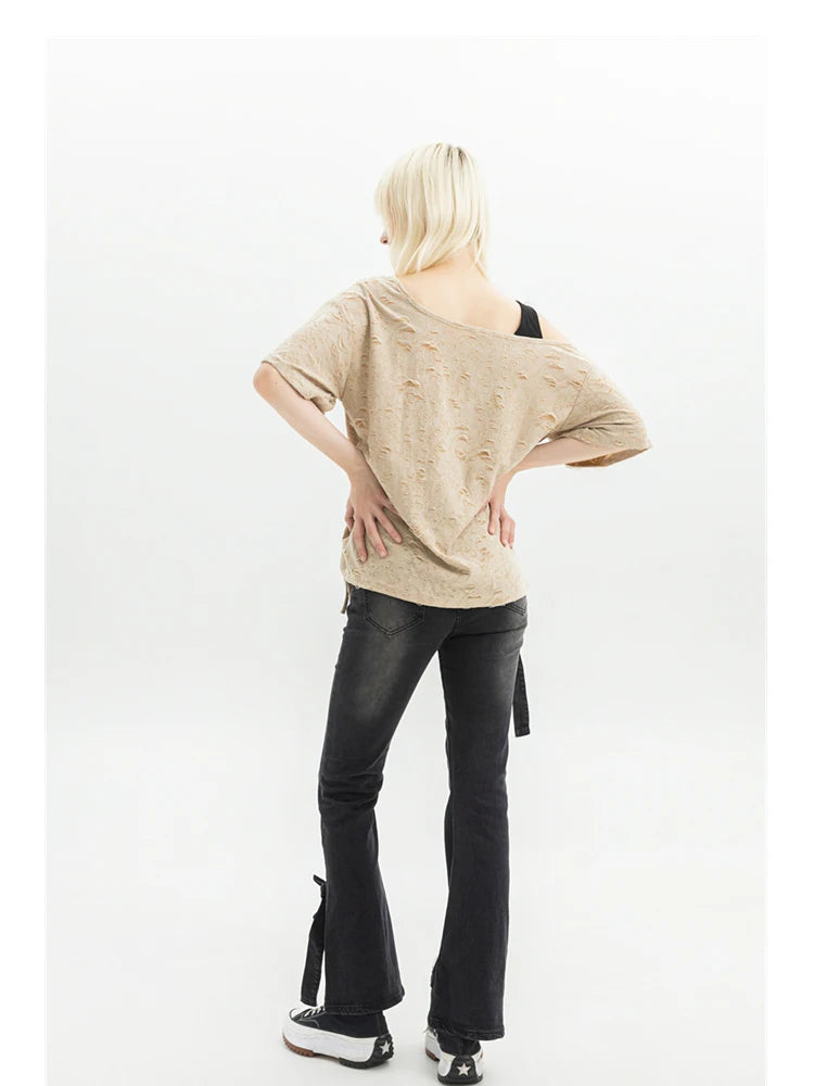 Black Gothic Bow Flare Denim Pant