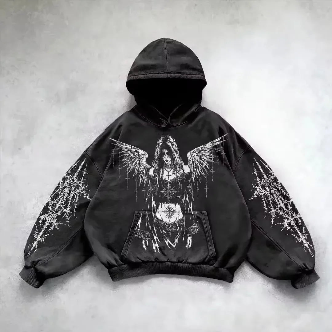 Retro Y2K Gothic Printed Zipper Hoodie