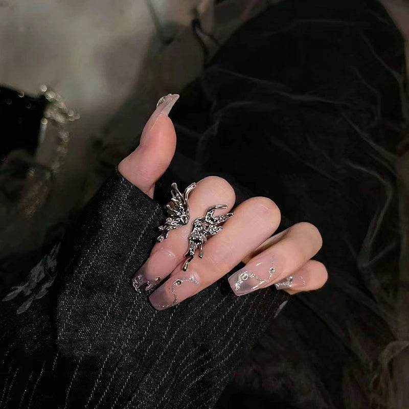 Gothic Y2K Butterfly Liquid Metal Ring