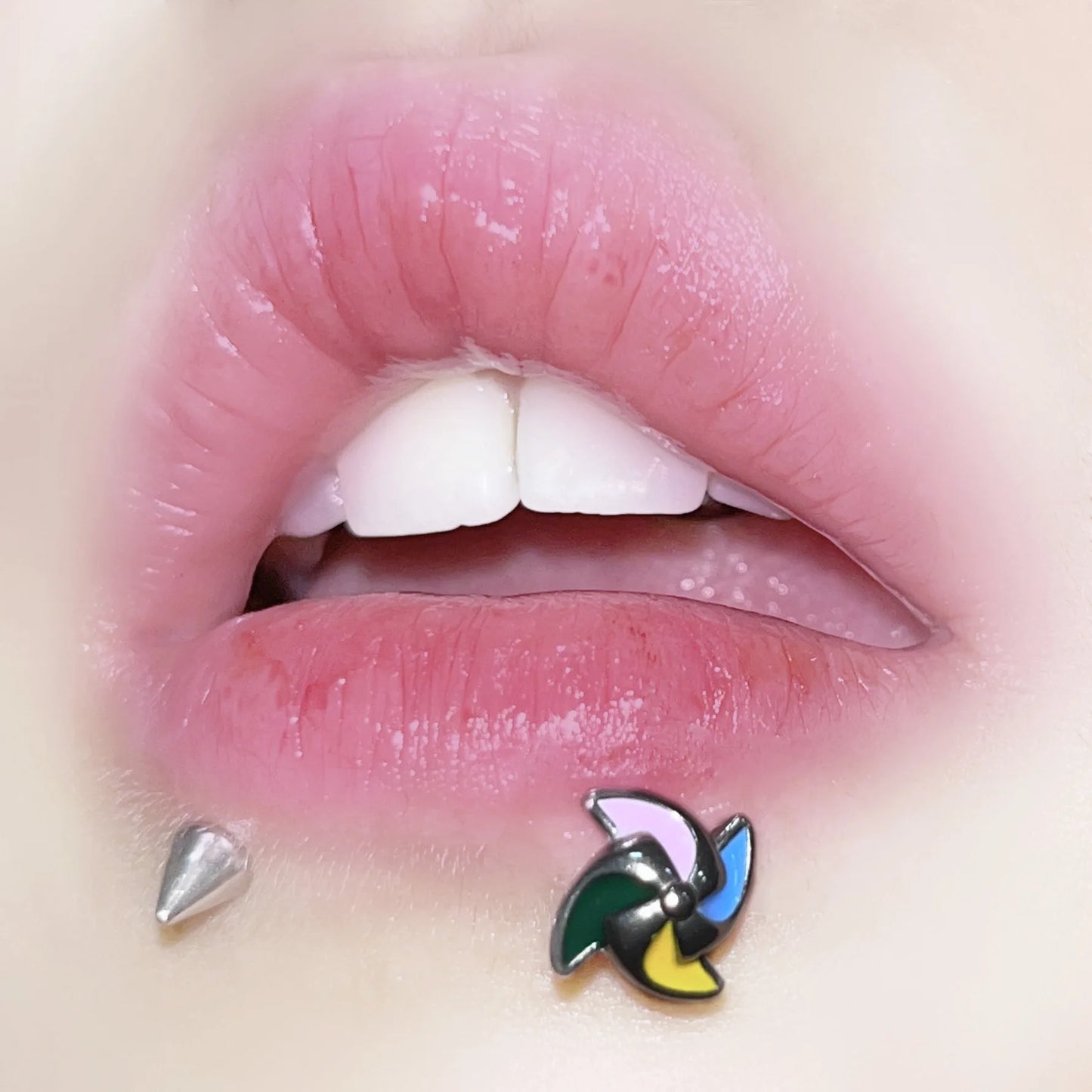 CZ Love Hollow Titanium Steel Piercing Lip Stud
